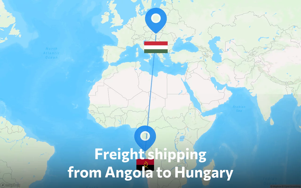 Shipping route from Angola to Hungary