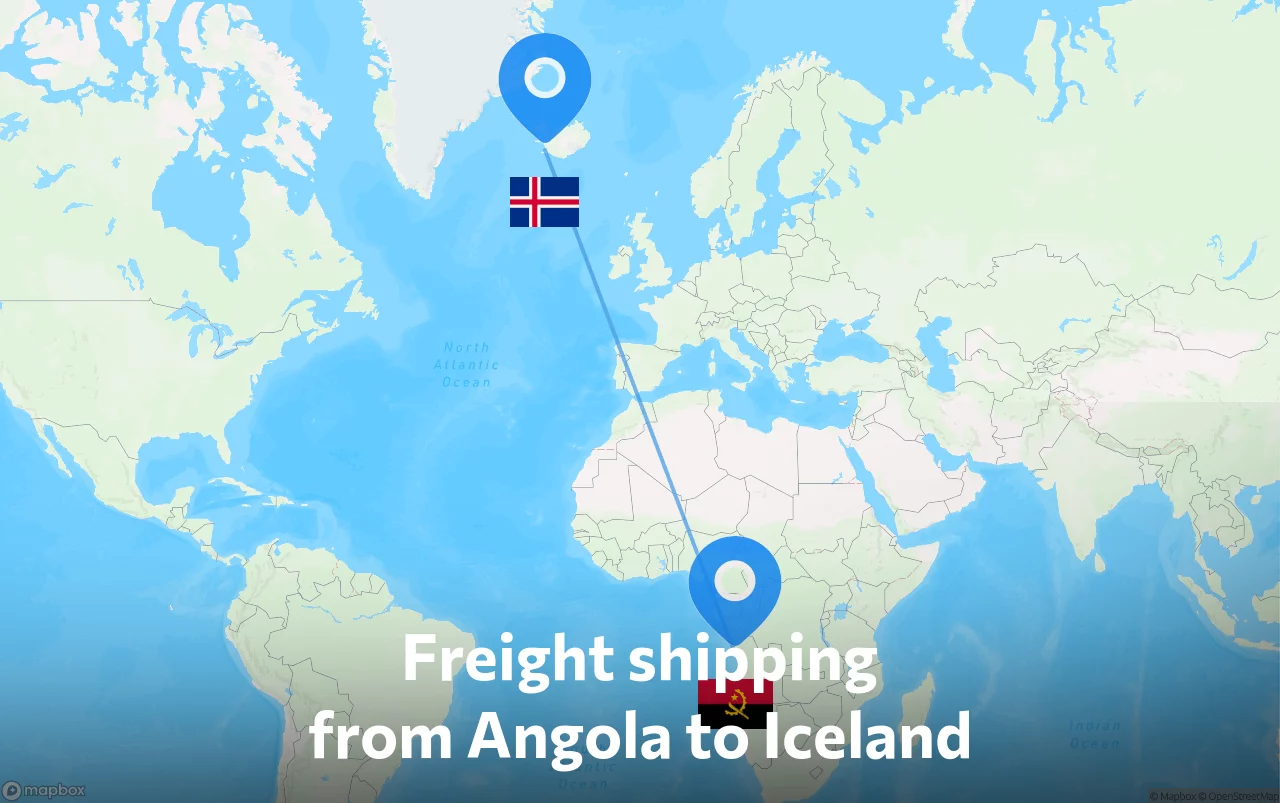 Shipping route from Angola to Iceland