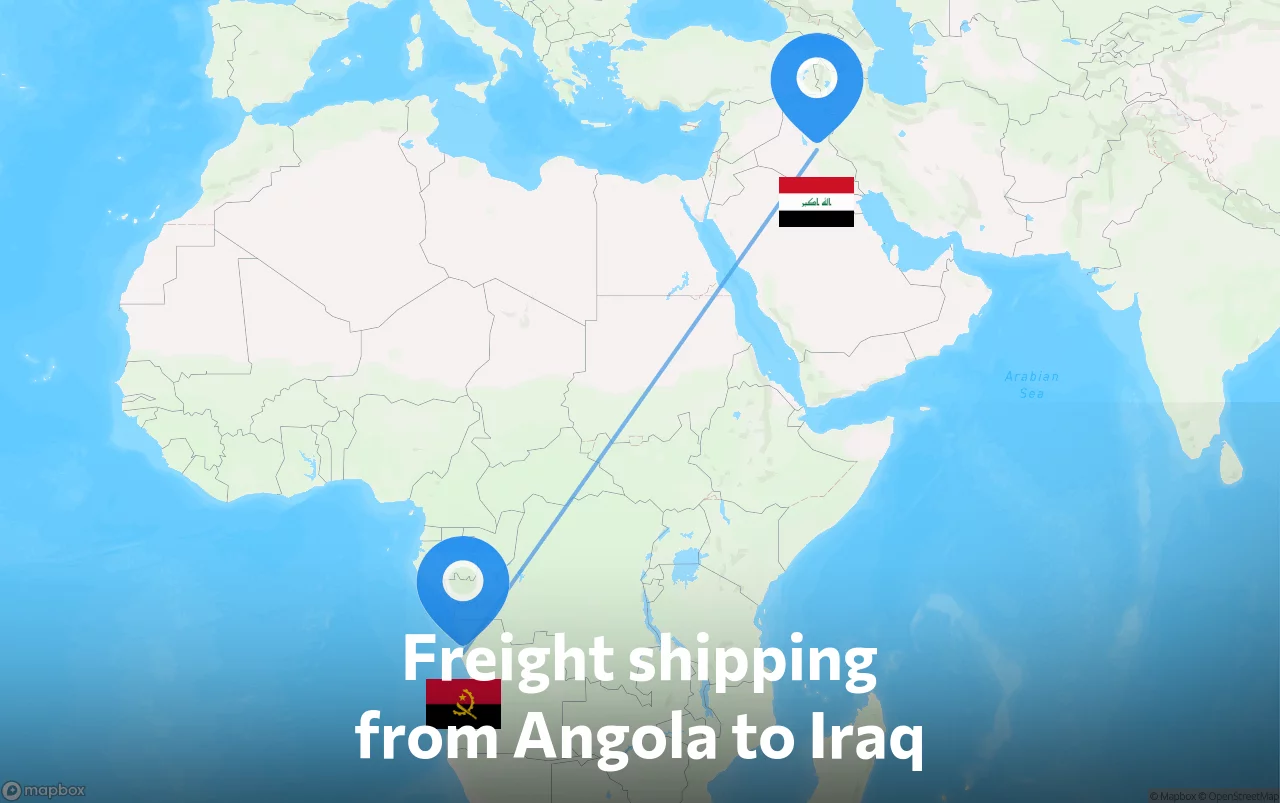 Shipping route from Angola to Iraq