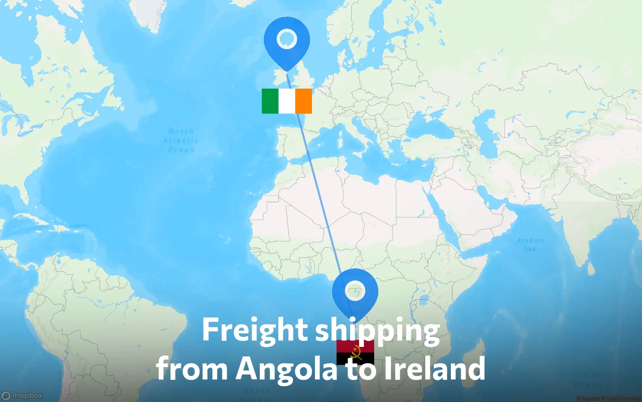 Shipping route from Angola to Ireland