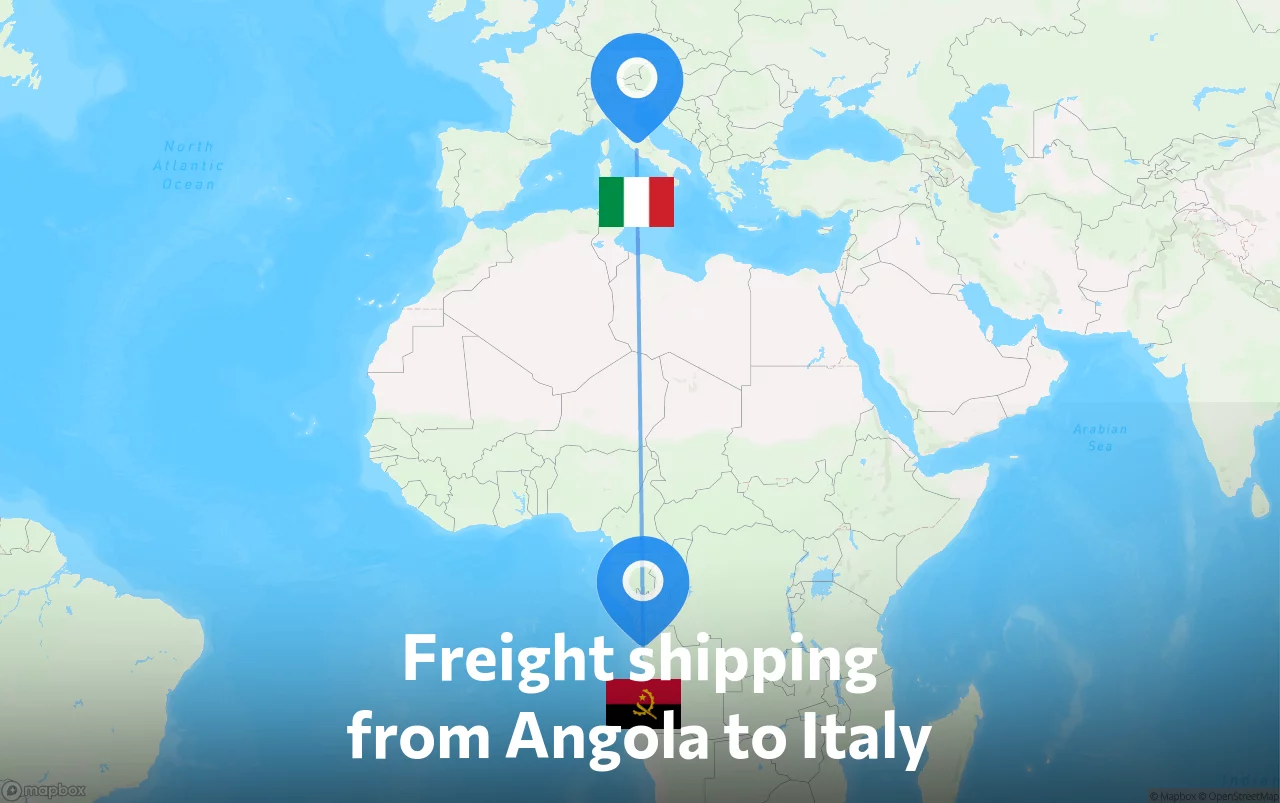 Shipping route from Angola to Italy