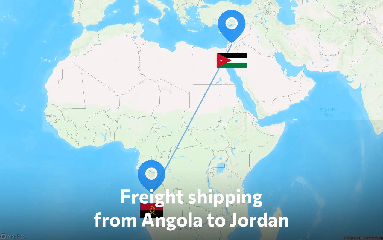 Shipping route from Angola to Jordan