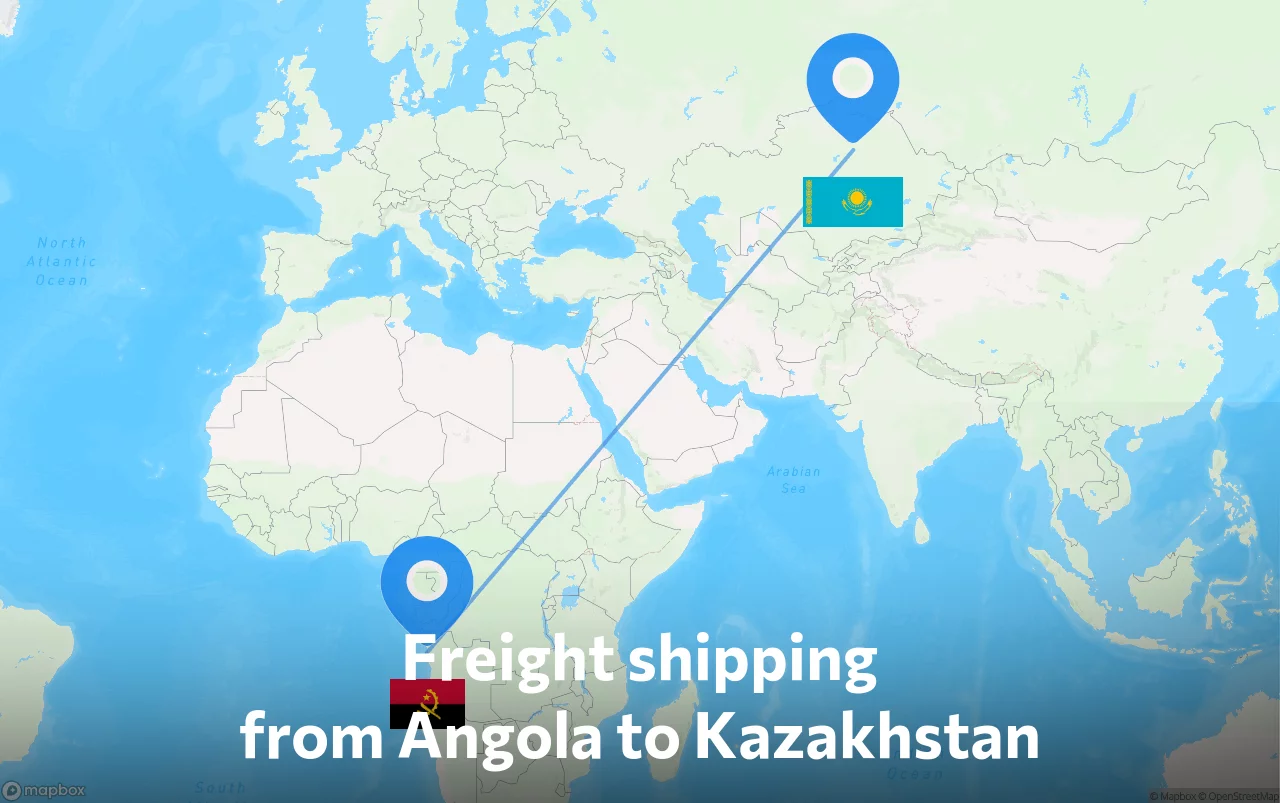 Shipping route from Angola to Kazakhstan