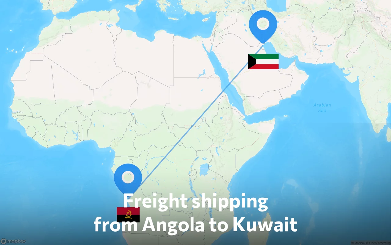 Shipping route from Angola to Kuwait