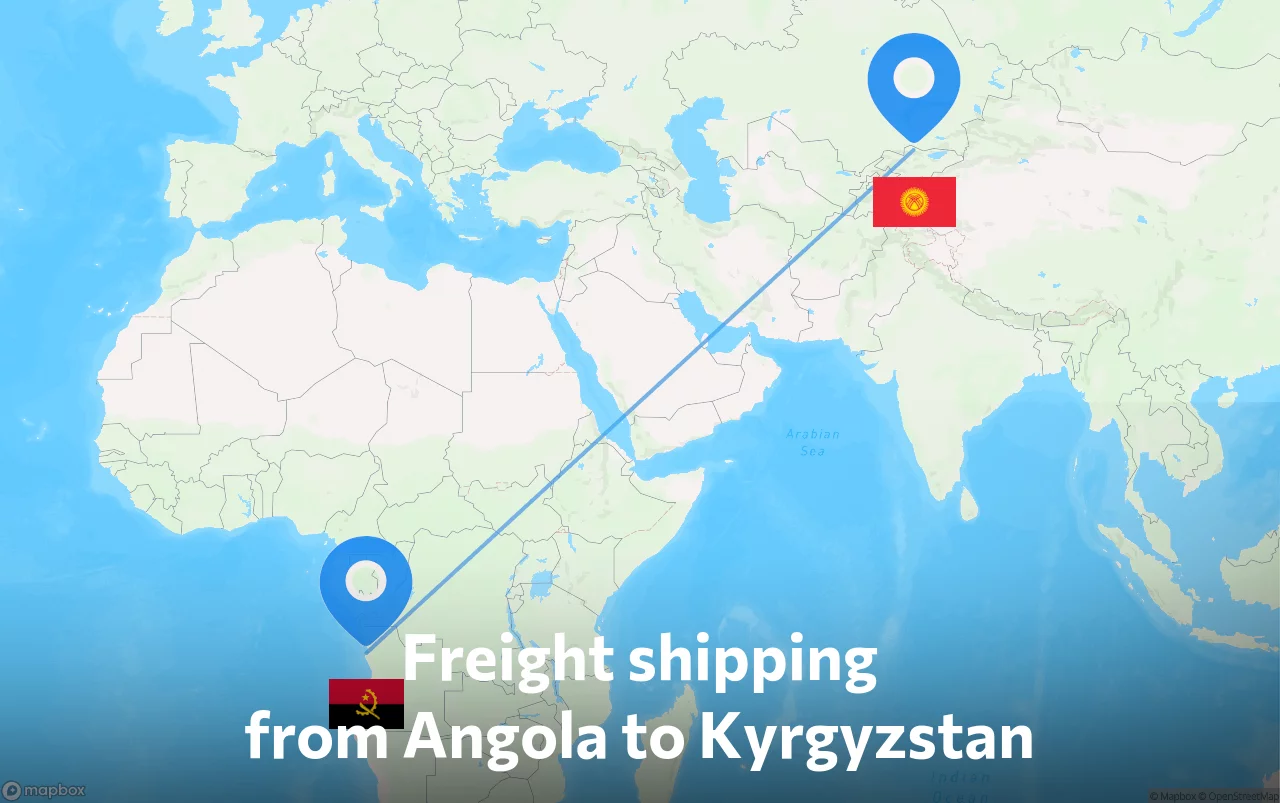 Shipping route from Angola to Kyrgyzstan
