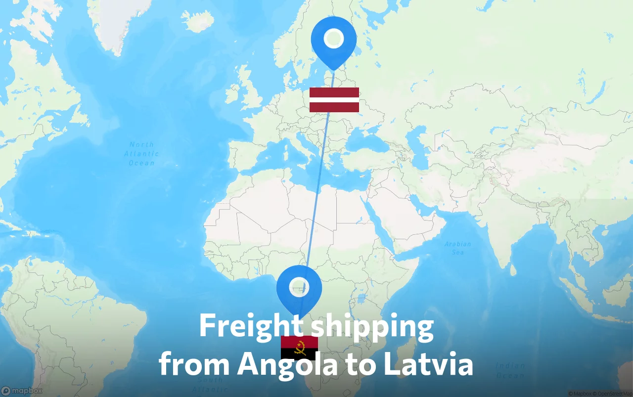 Shipping route from Angola to Latvia