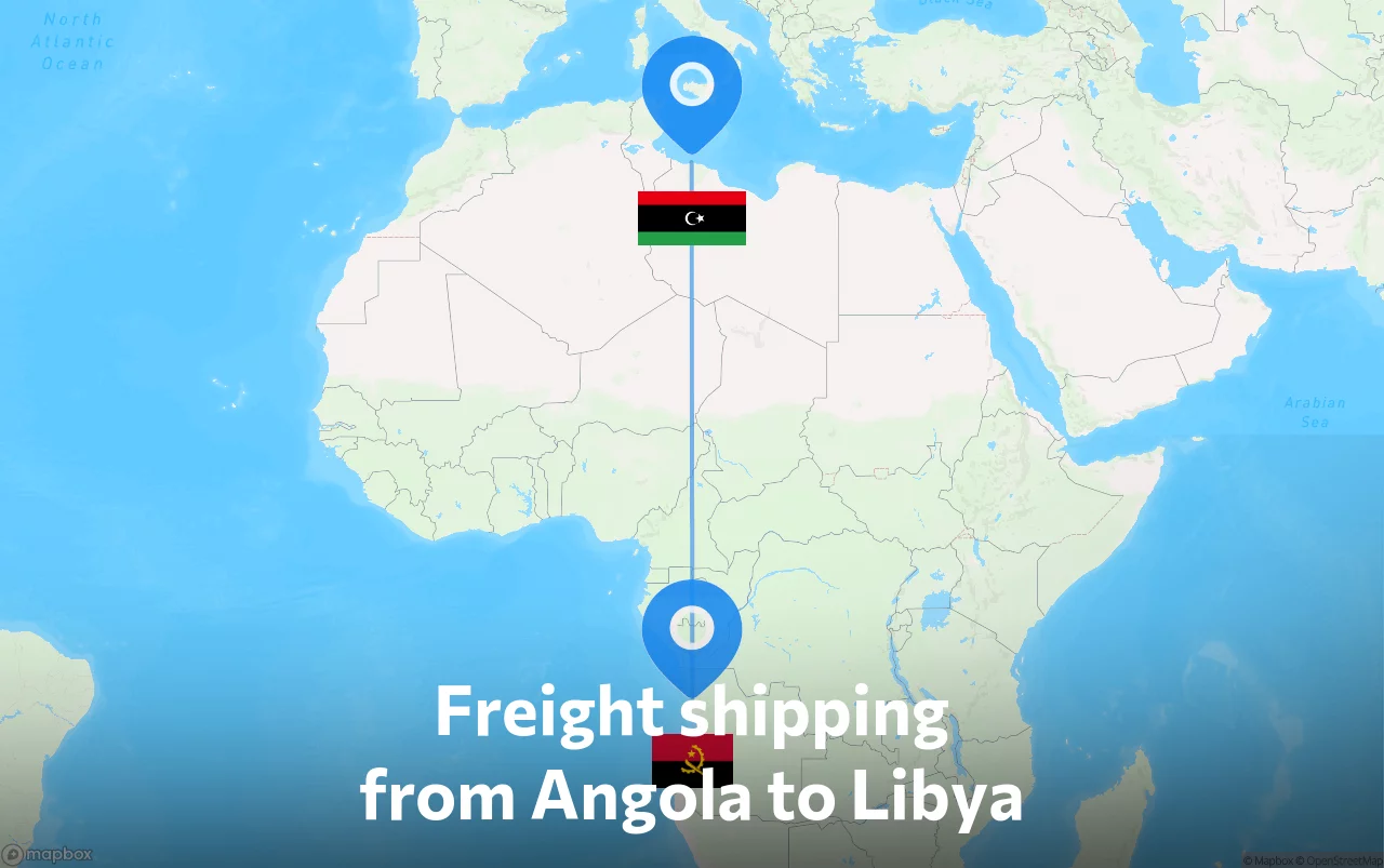 Shipping route from Angola to Libya