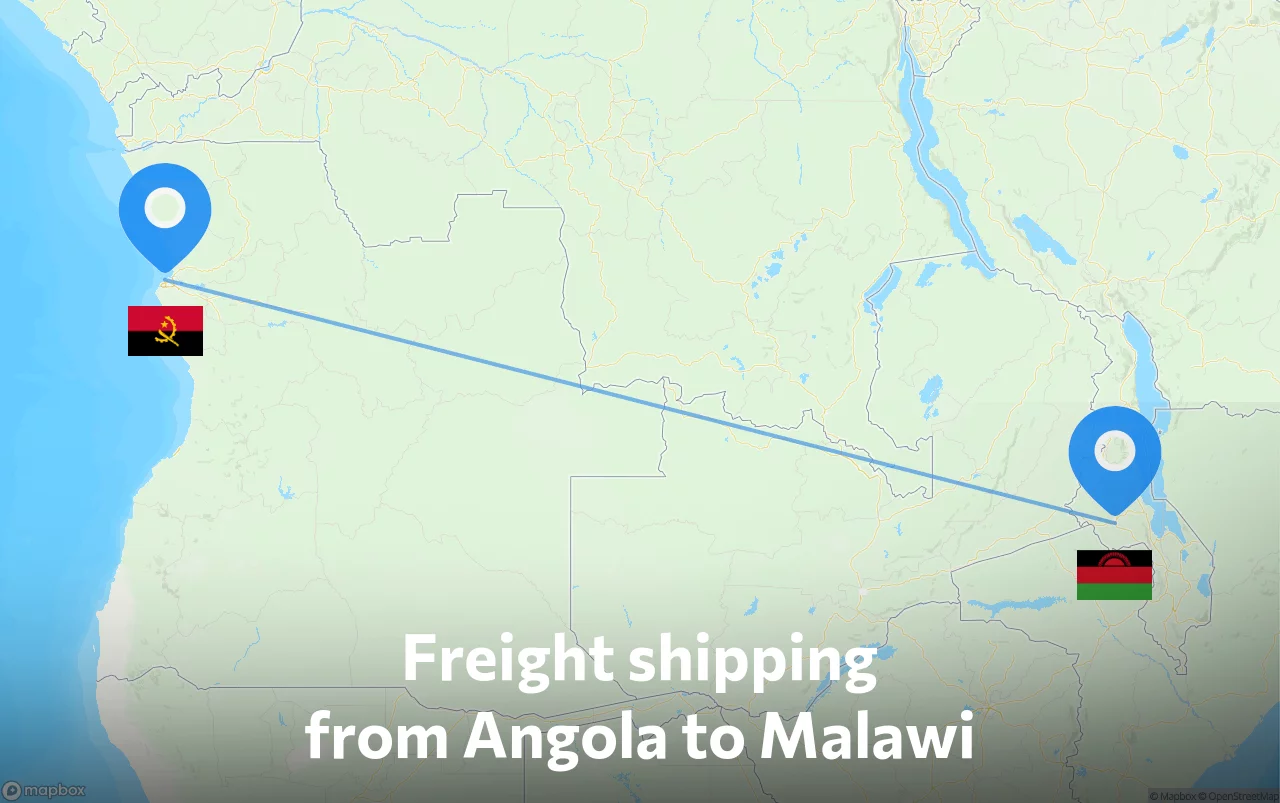 Shipping route from Angola to Malawi