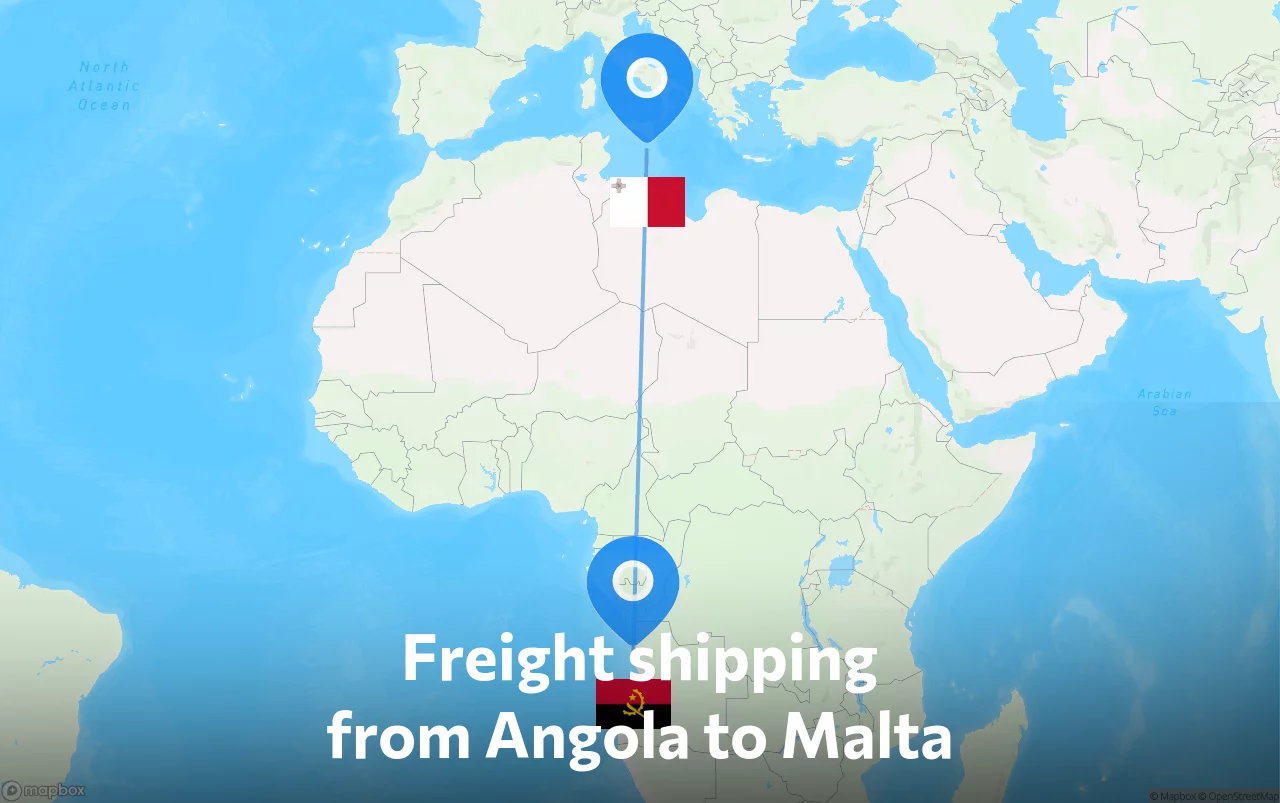 Shipping route from Angola to Malta