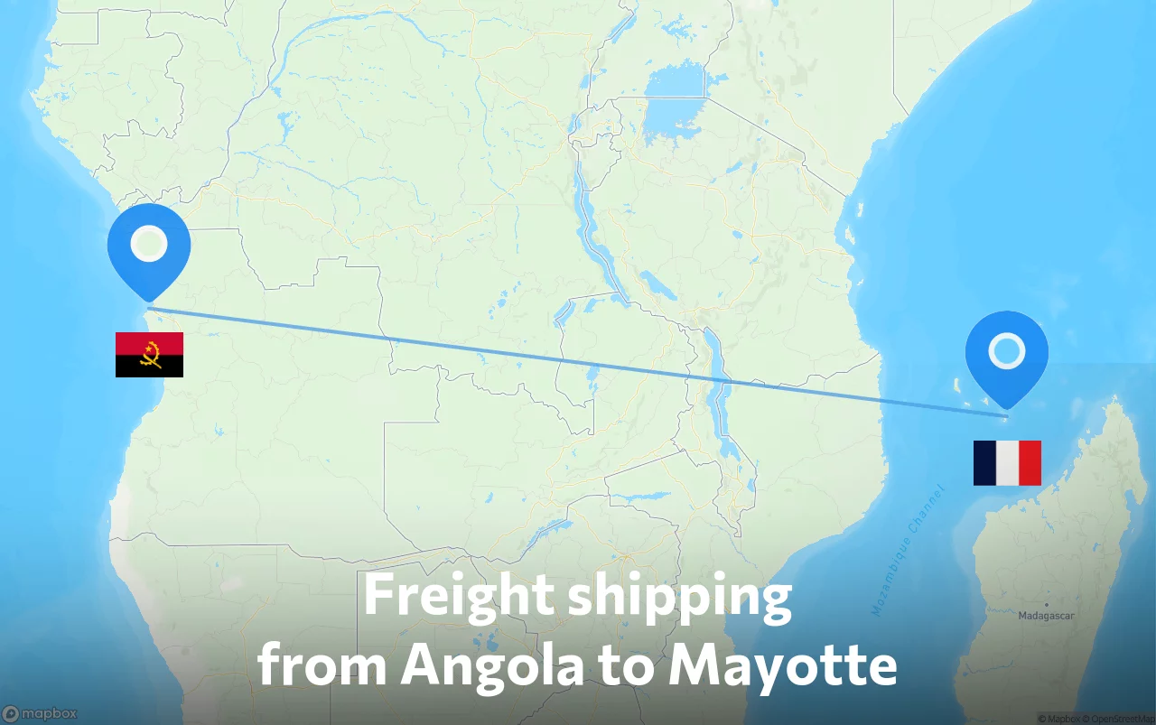 Shipping route from Angola to Mayotte
