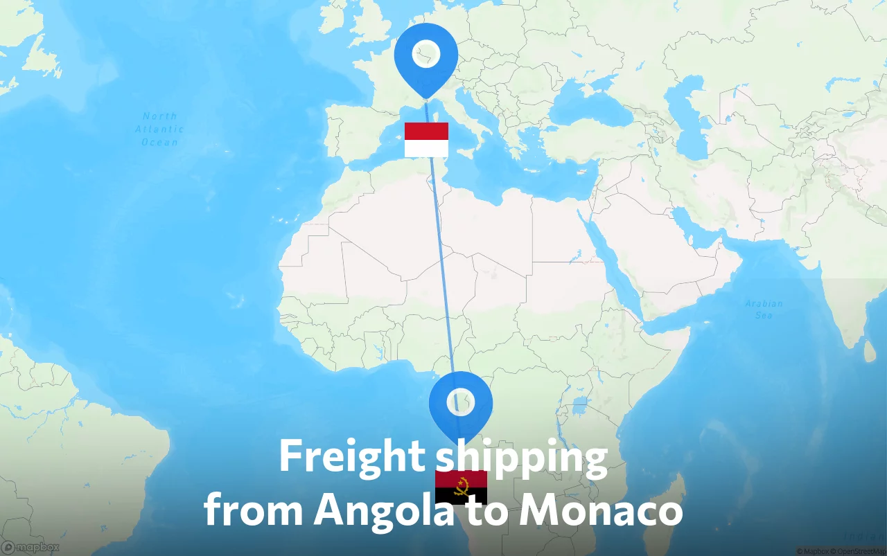 Shipping route from Angola to Monaco