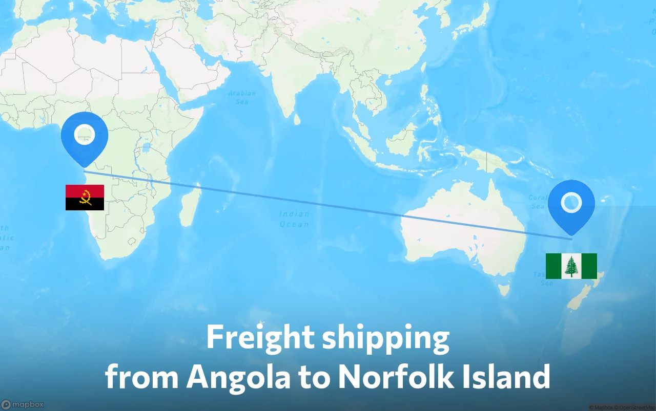 Shipping route from Angola to Norfolk Island