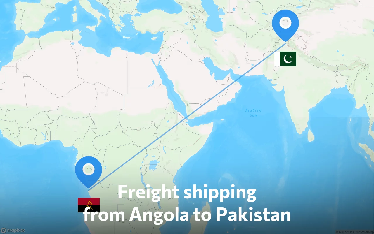 Shipping route from Angola to Pakistan
