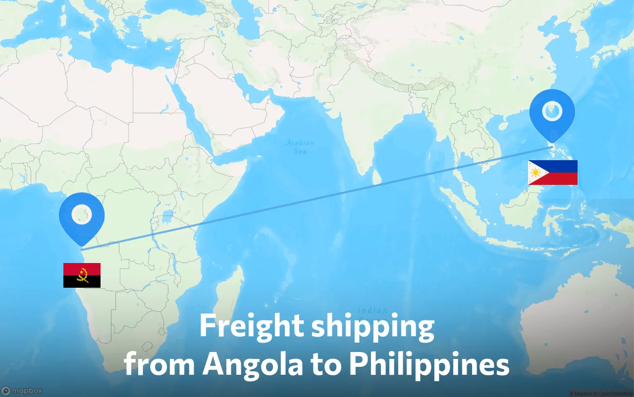 Shipping route from Angola to Philippines
