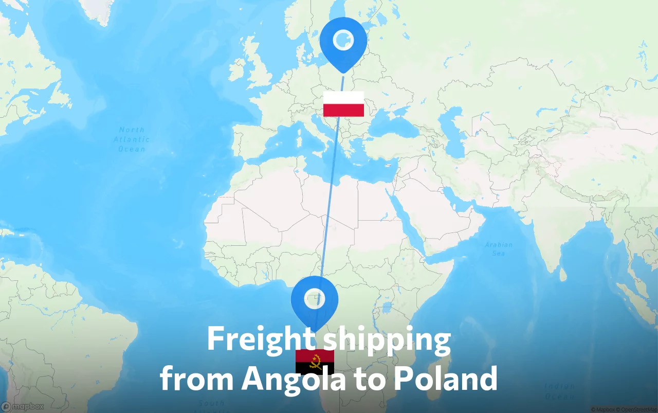 Shipping route from Angola to Poland