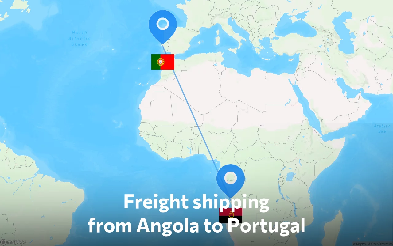 Shipping route from Angola to Portugal
