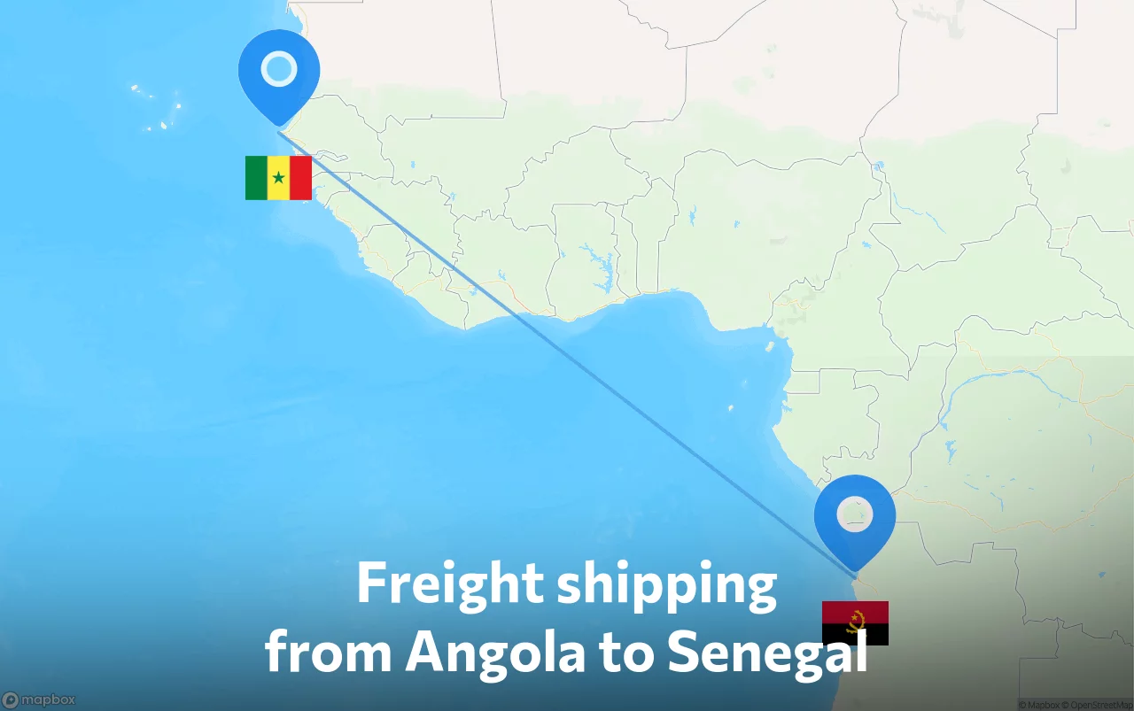 Shipping route from Angola to Senegal