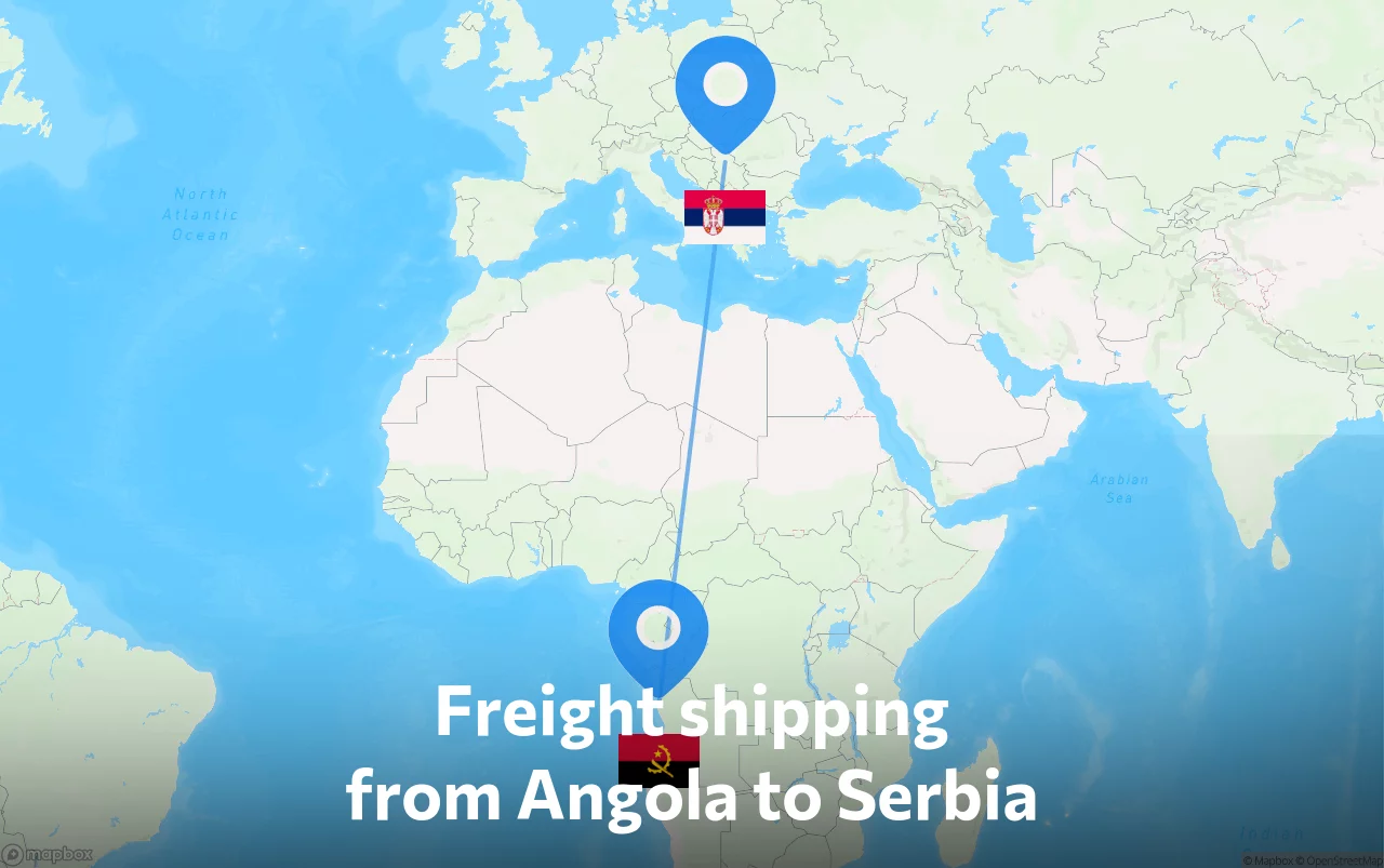 Shipping route from Angola to Serbia