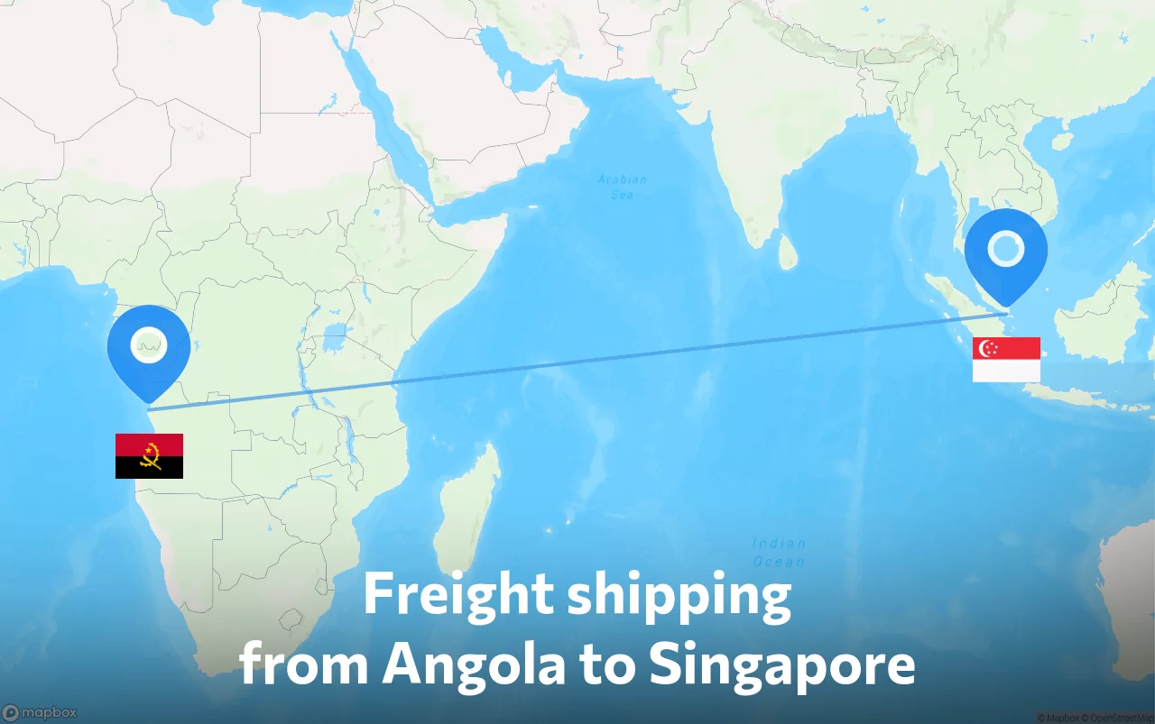 Shipping route from Angola to Singapore