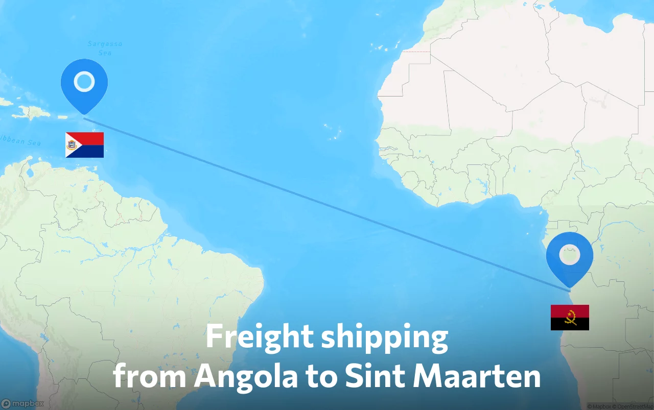 Shipping route from Angola to Sint Maarten