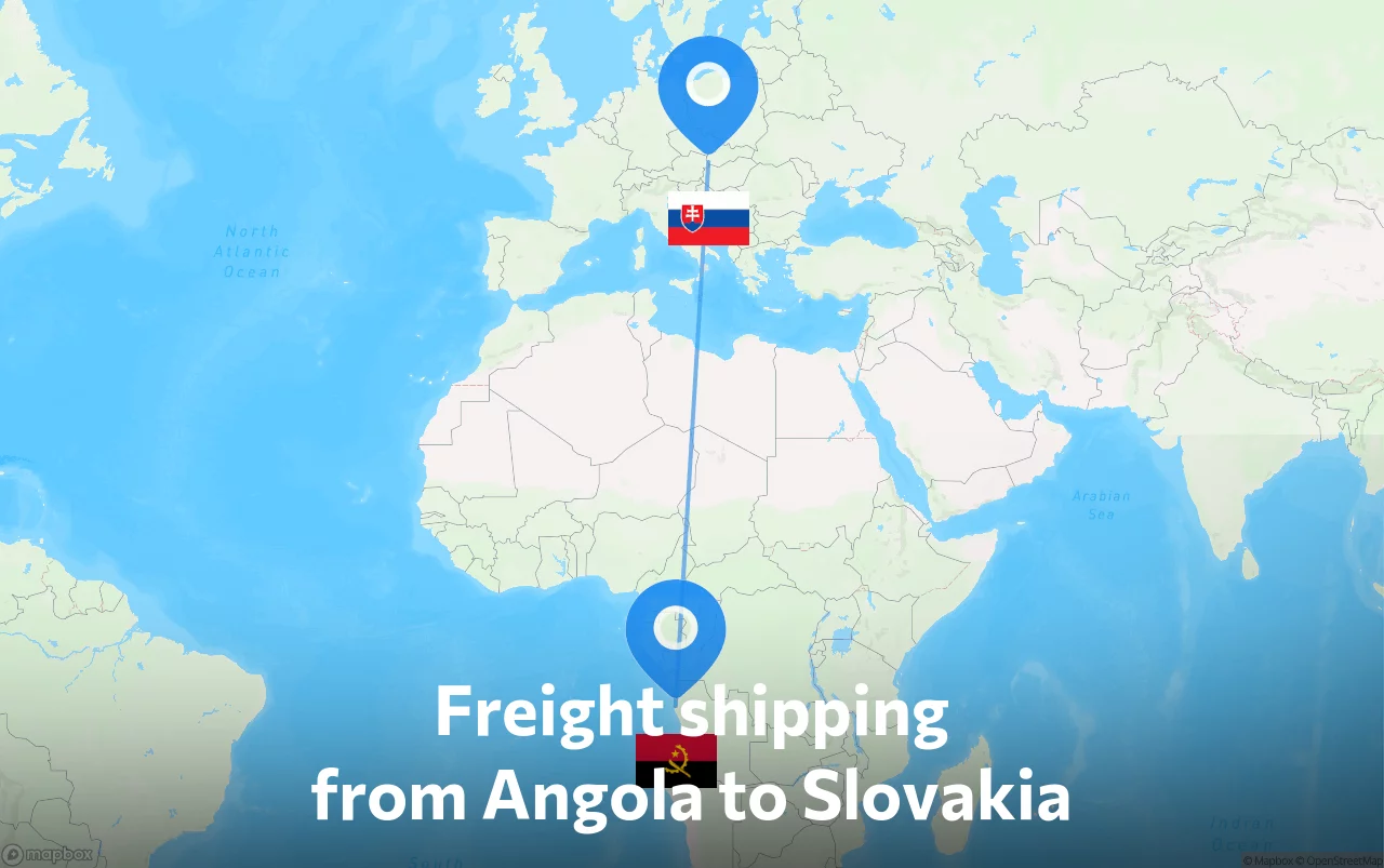 Shipping route from Angola to Slovakia