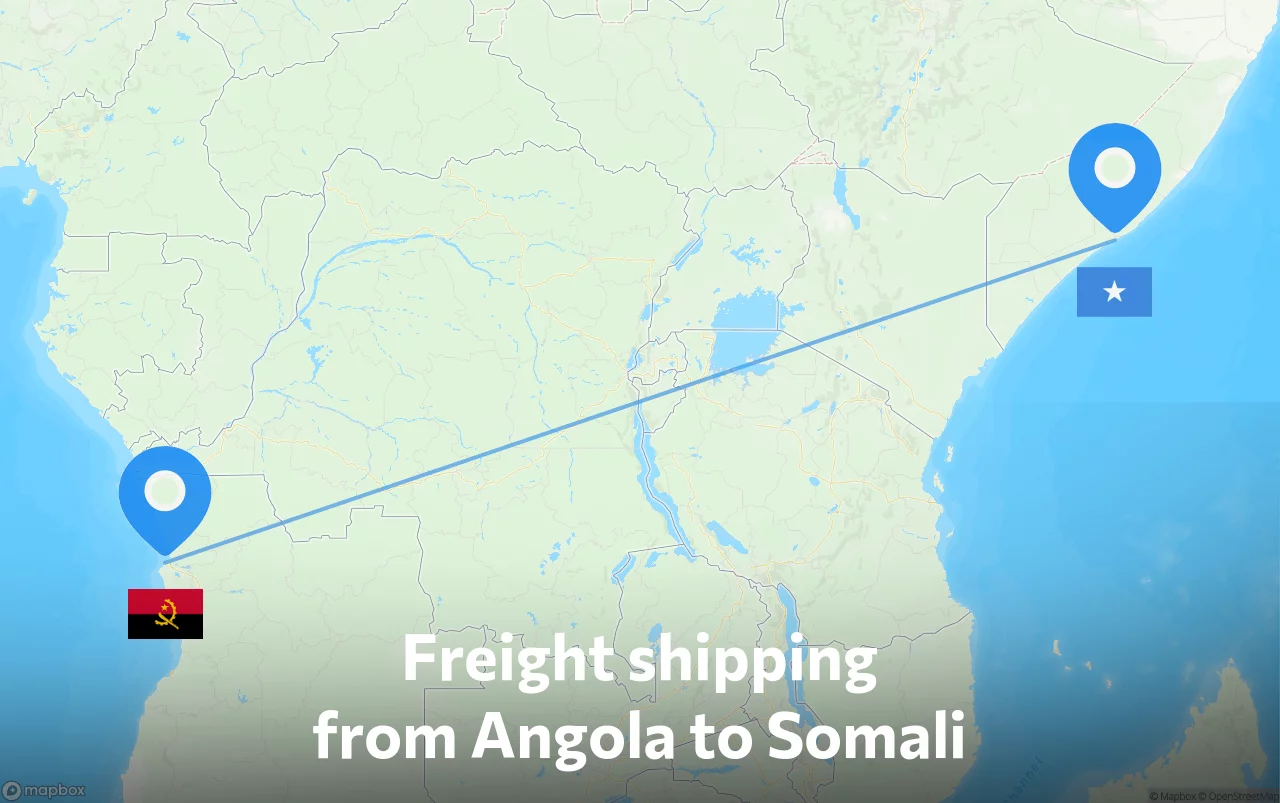 Shipping route from Angola to Somali