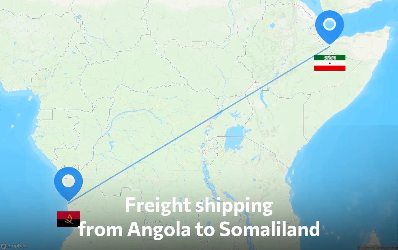 Shipping route from Angola to Somaliland