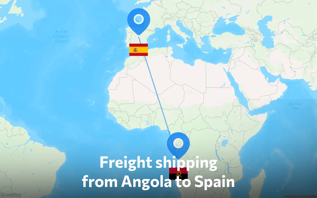 Shipping route from Angola to Spain