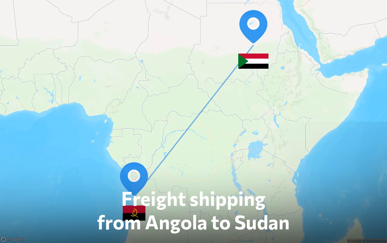 Shipping route from Angola to Sudan