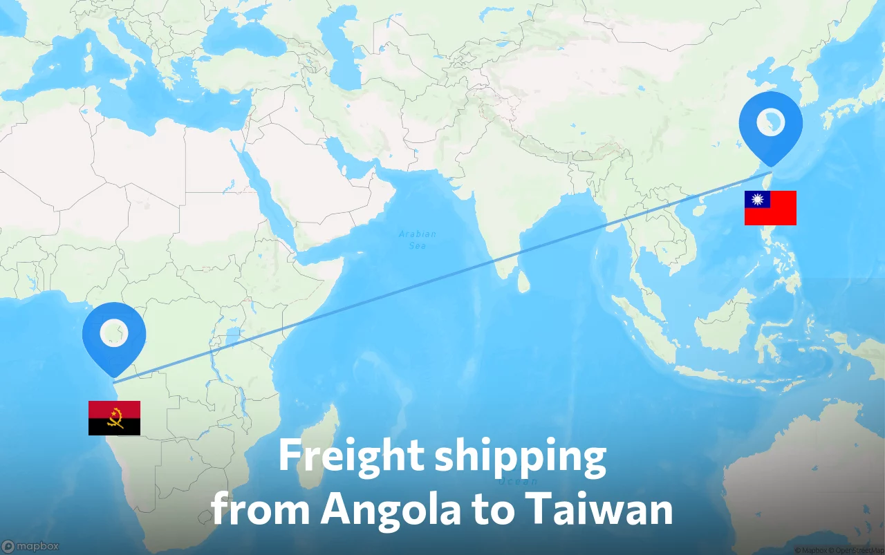Shipping route from Angola to Taiwan