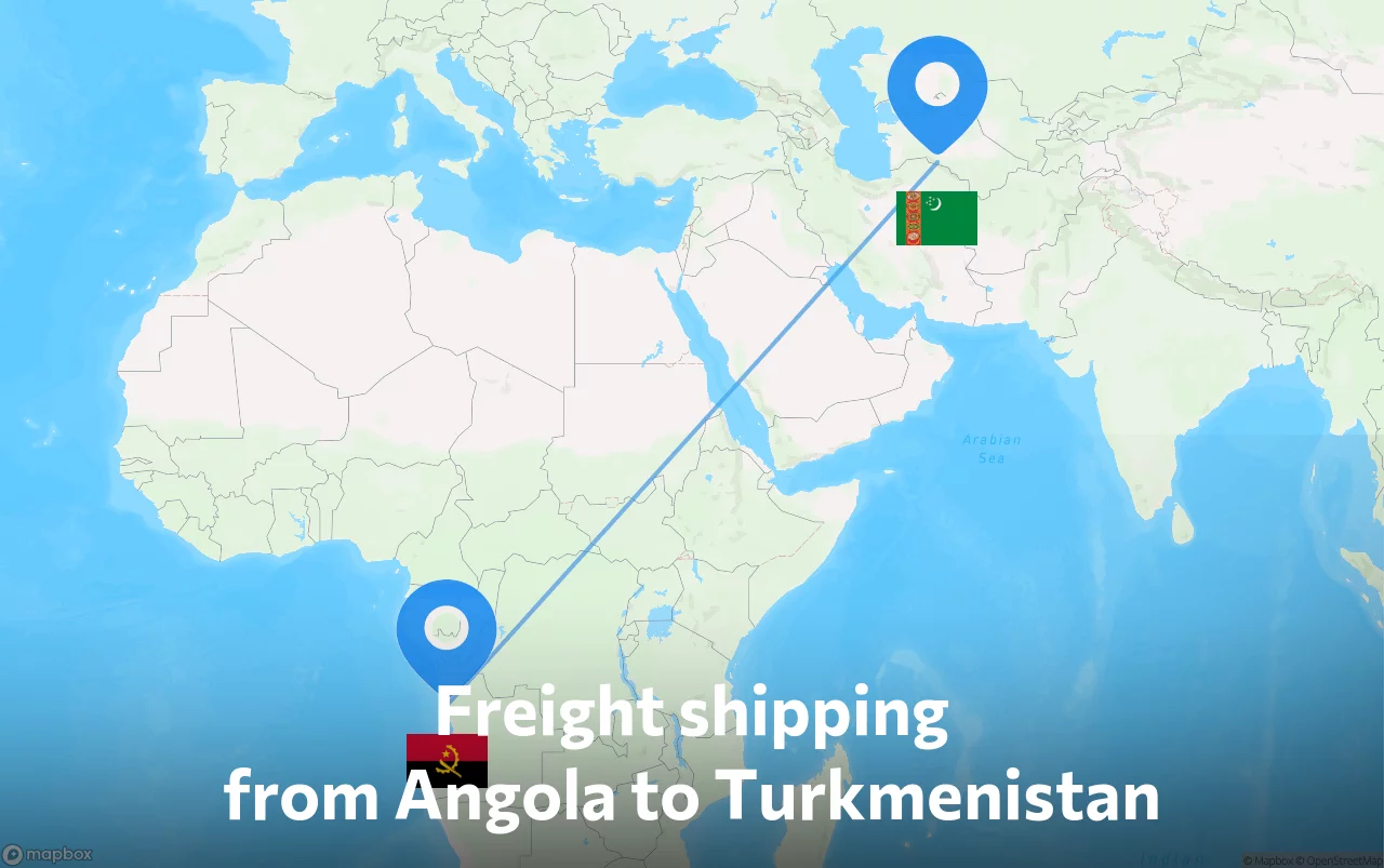 Shipping route from Angola to Turkmenistan