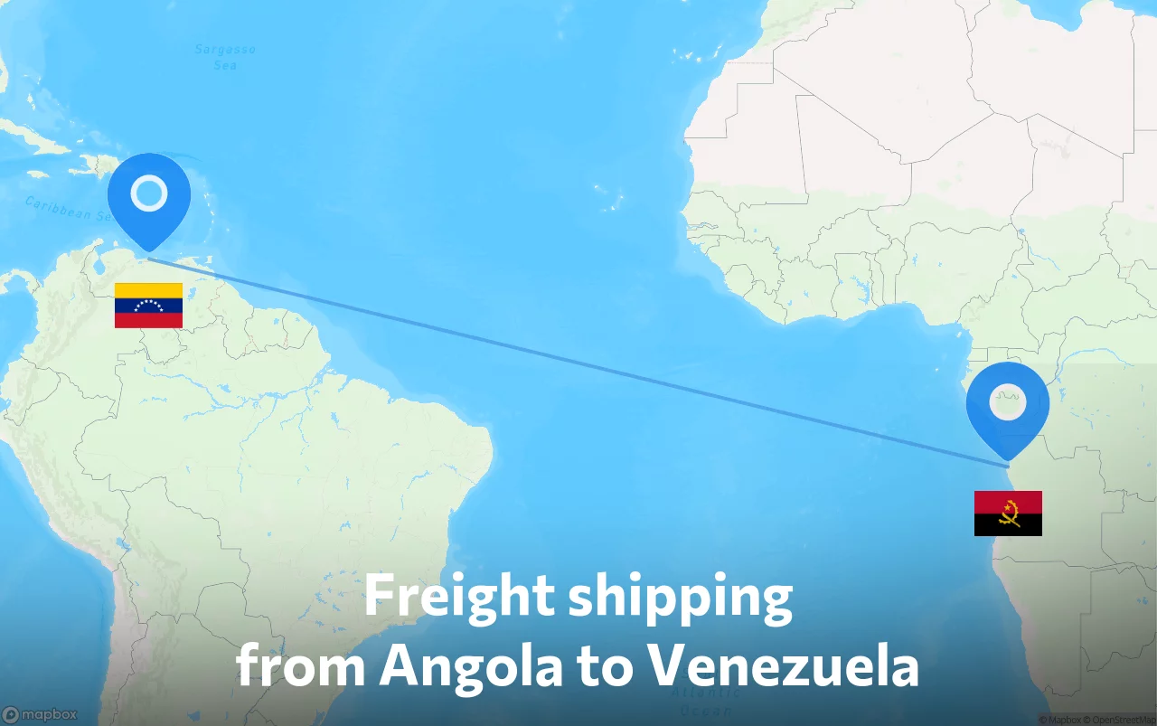 Shipping route from Angola to Venezuela