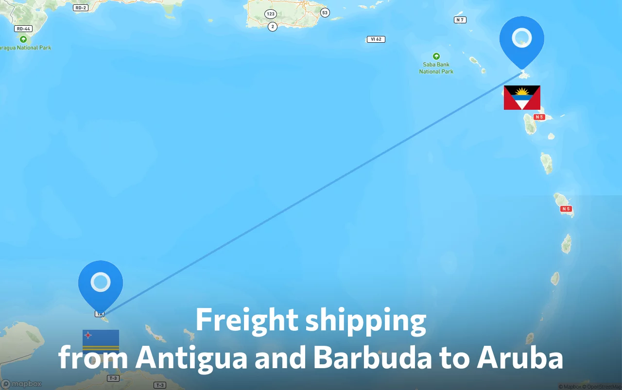 Shipping route from Antigua and Barbuda to Aruba