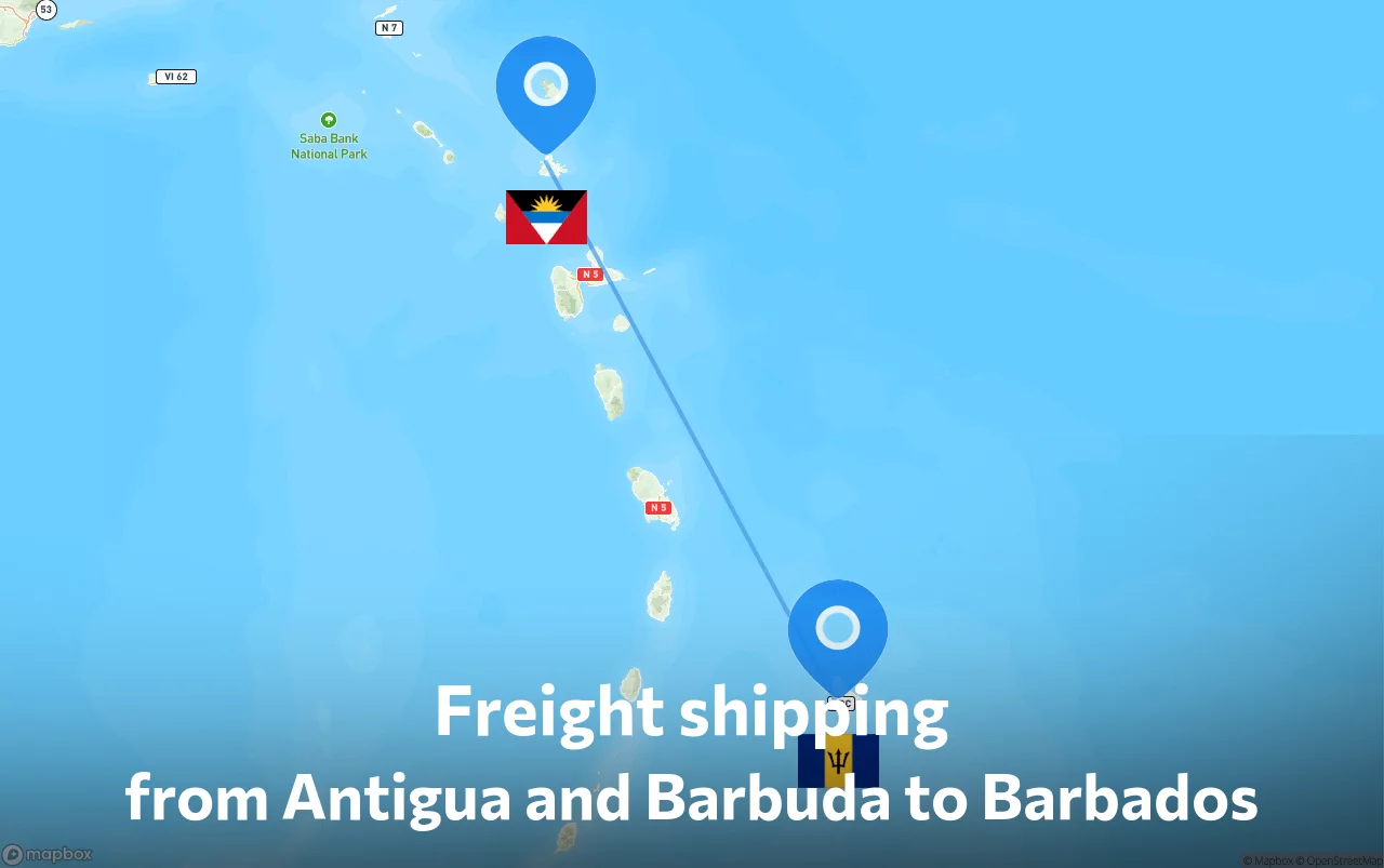Shipping route from Antigua and Barbuda to Barbados