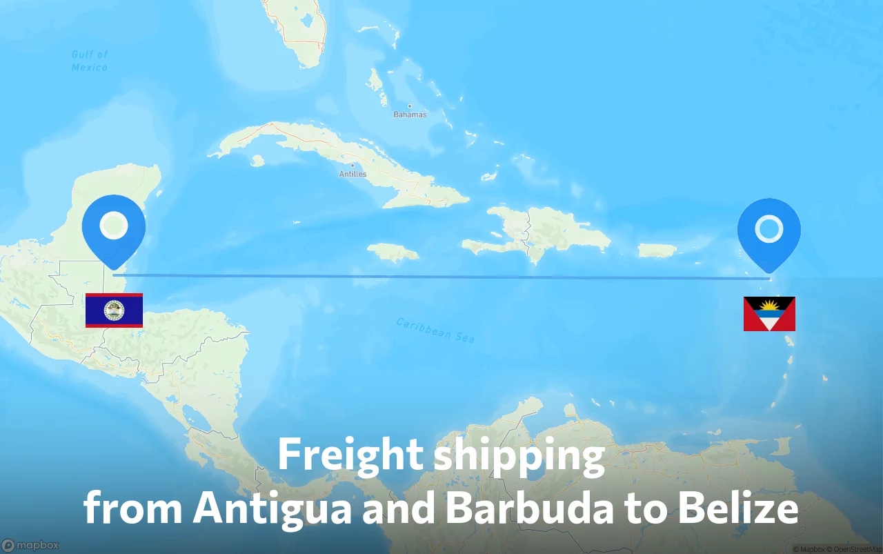 Shipping route from Antigua and Barbuda to Belize