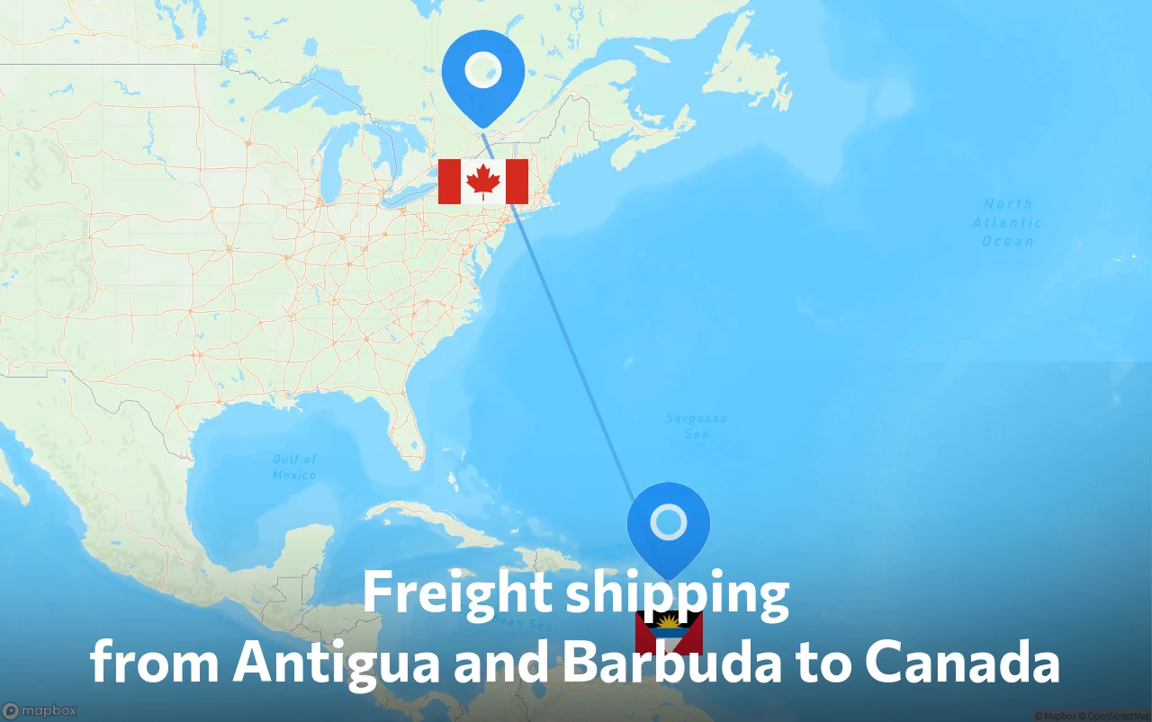 Shipping route from Antigua and Barbuda to Canada