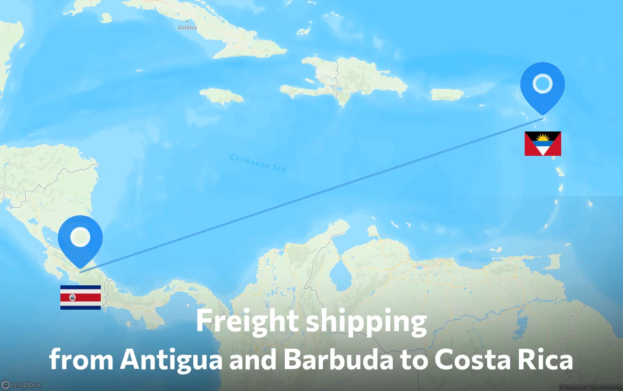 Shipping route from Antigua and Barbuda to Costa Rica