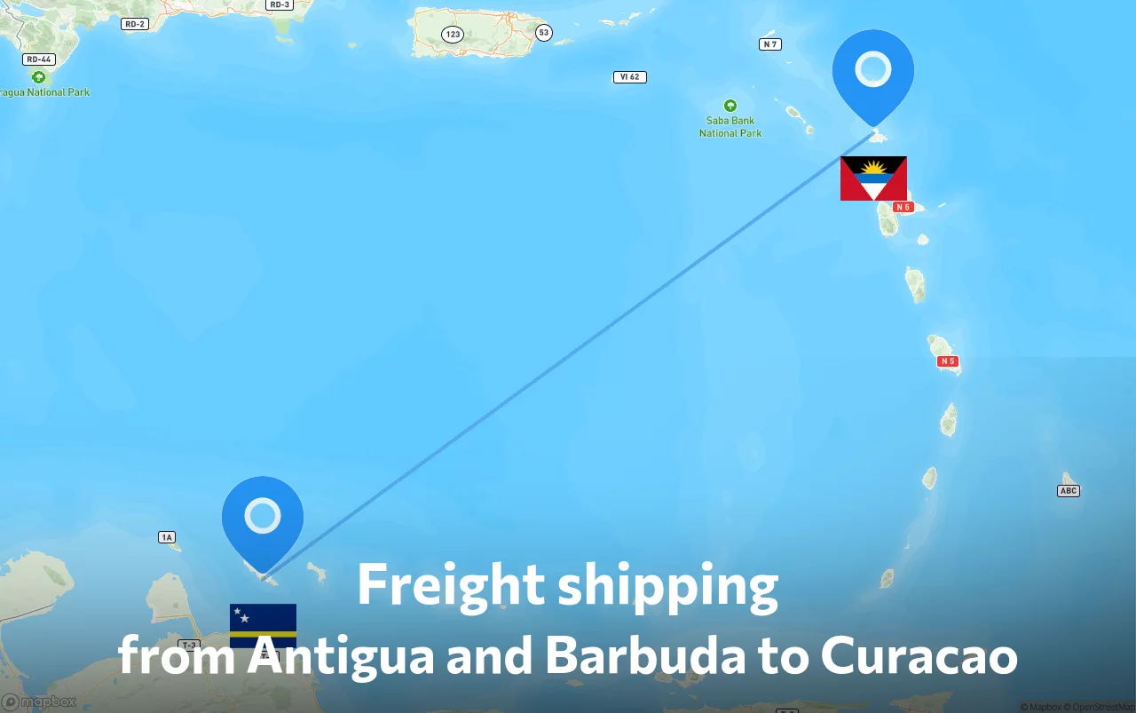 Shipping route from Antigua and Barbuda to Curacao