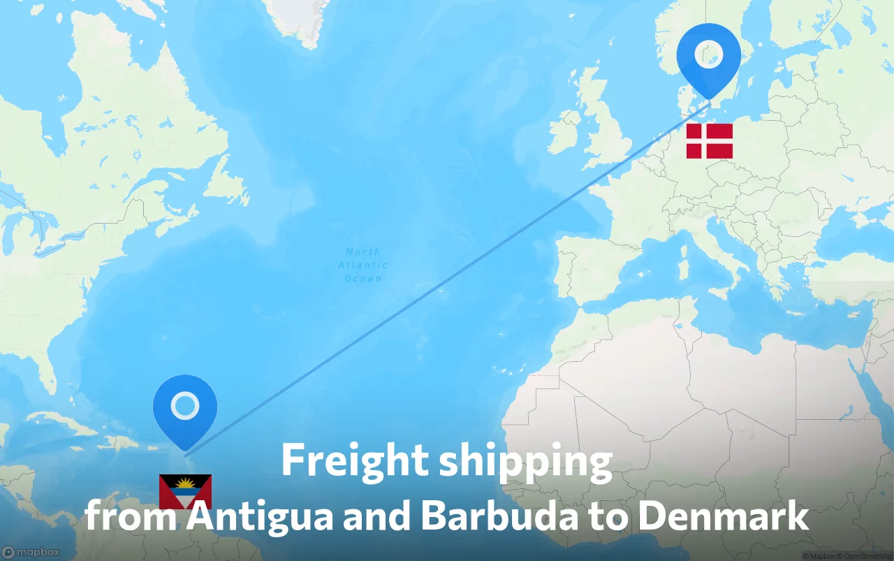 Shipping route from Antigua and Barbuda to Denmark
