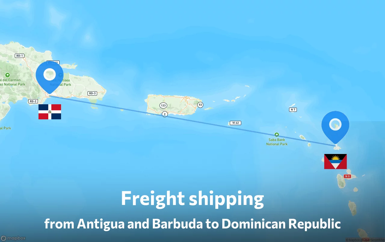 Shipping route from Antigua and Barbuda to Dominican Republic