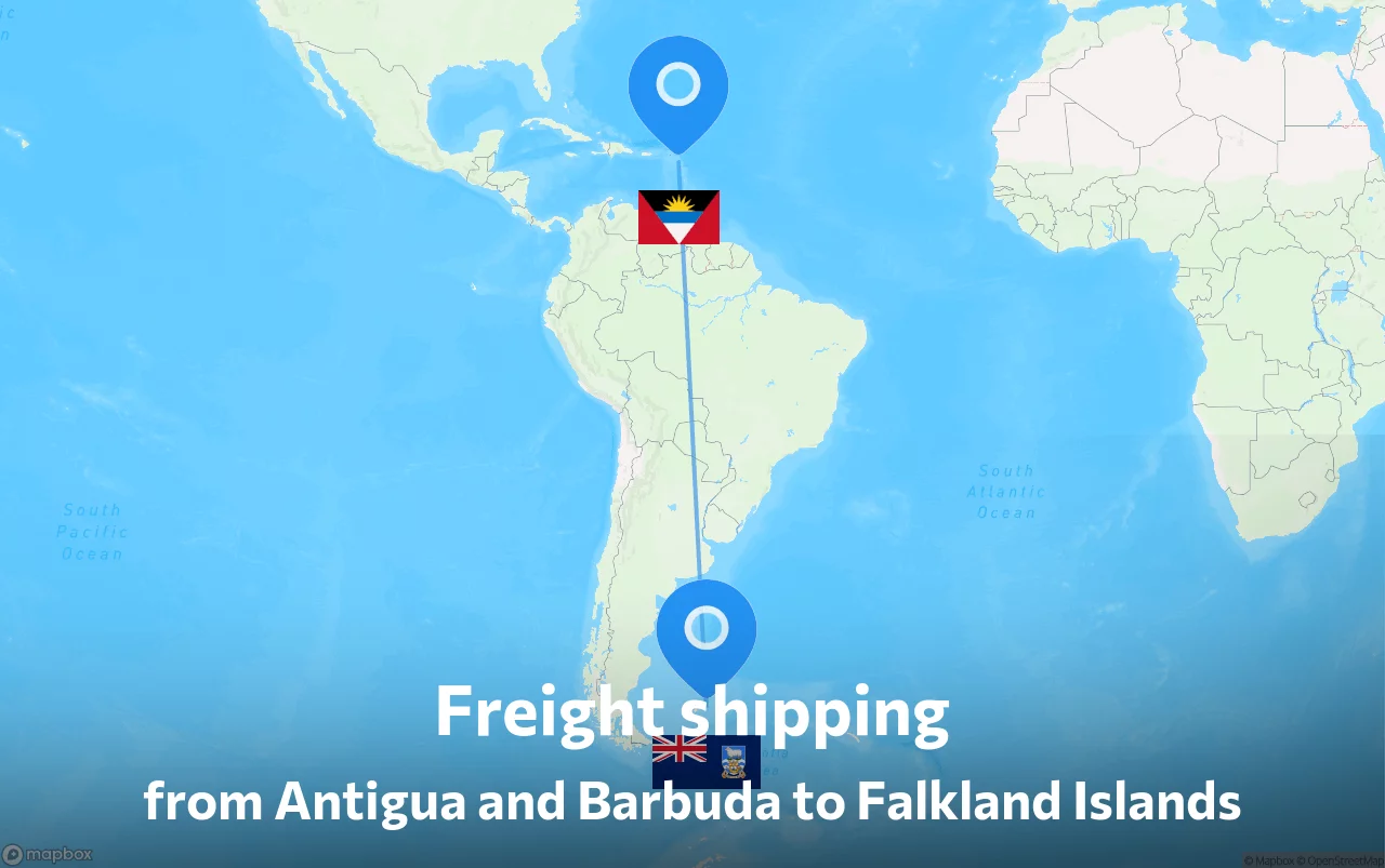 Shipping route from Antigua and Barbuda to Falkland Islands