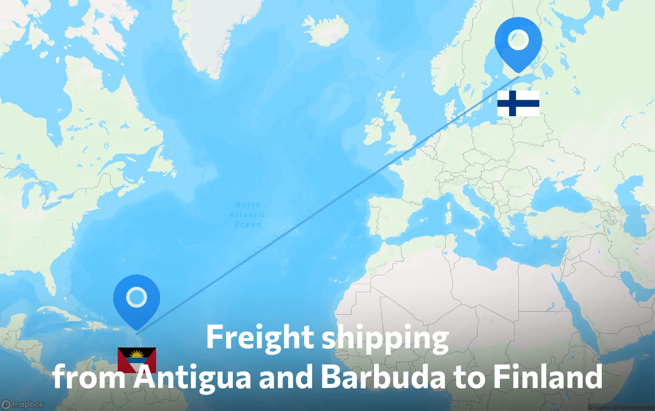 Shipping route from Antigua and Barbuda to Finland