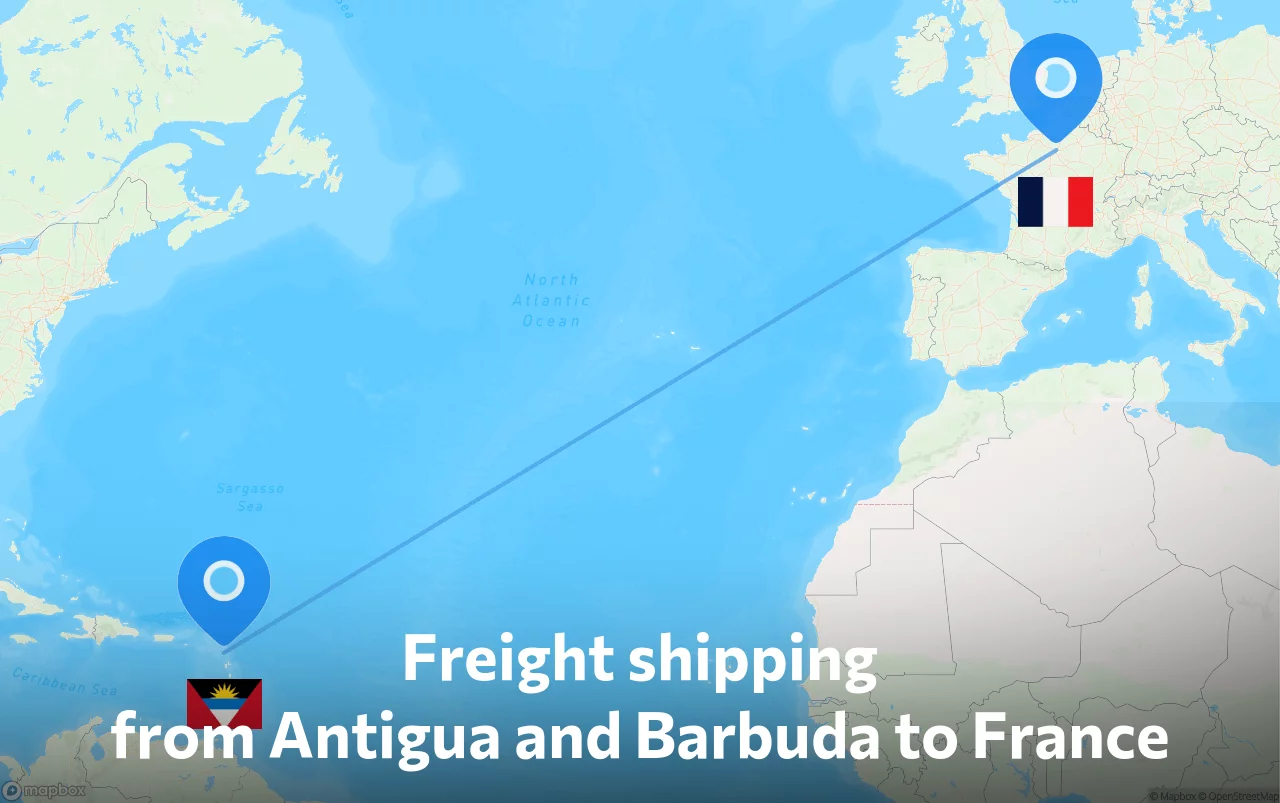 Shipping route from Antigua and Barbuda to France