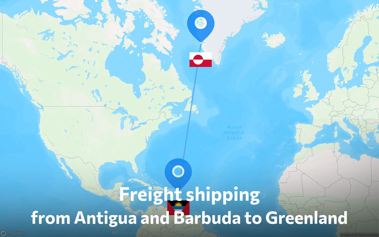 Shipping route from Antigua and Barbuda to Greenland