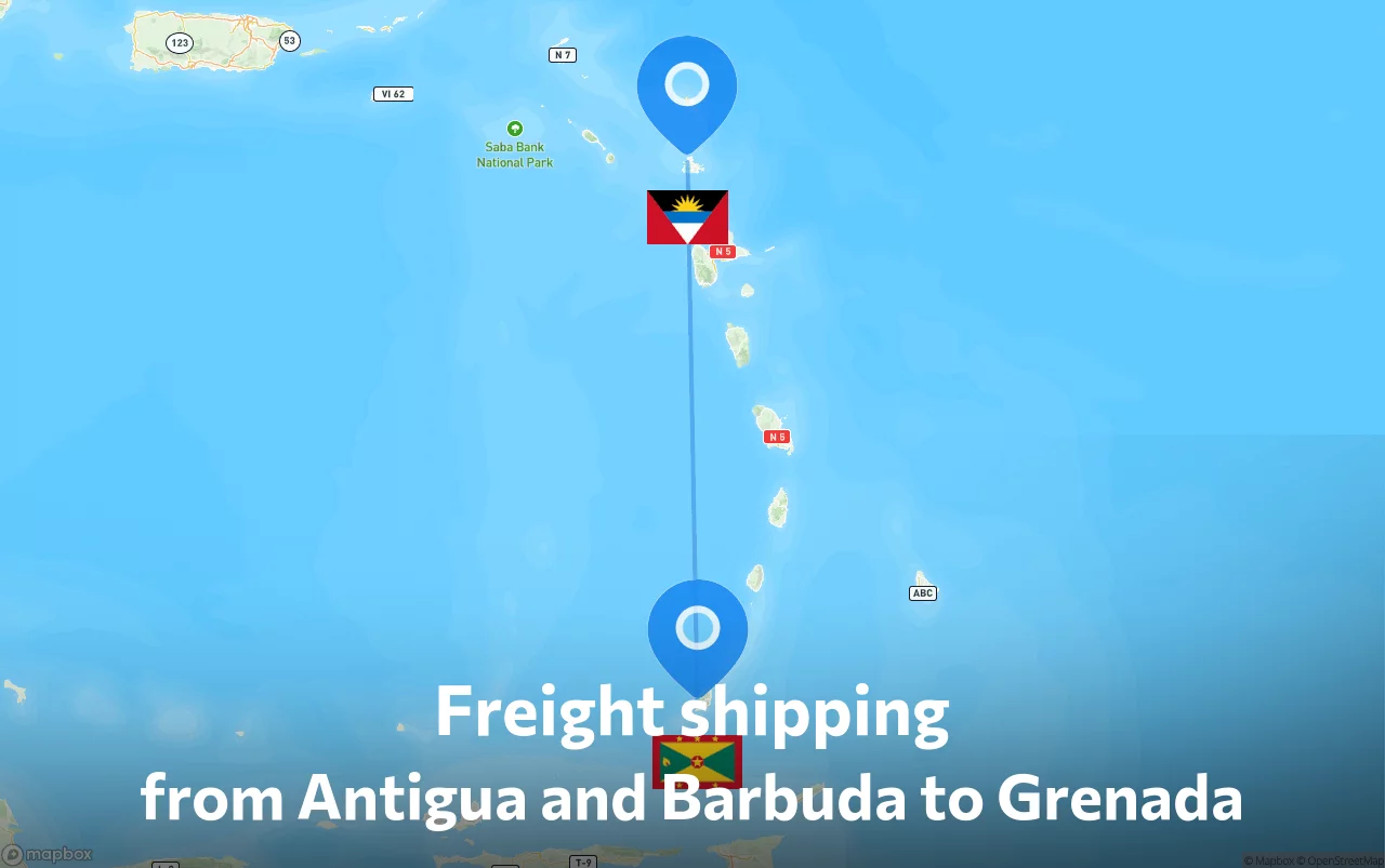 Shipping route from Antigua and Barbuda to Grenada