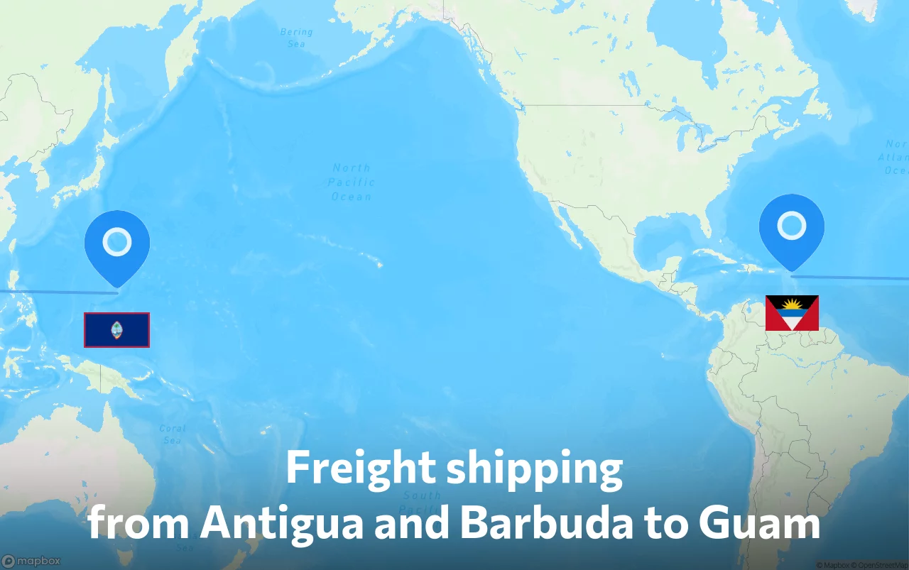 Shipping route from Antigua and Barbuda to Guam