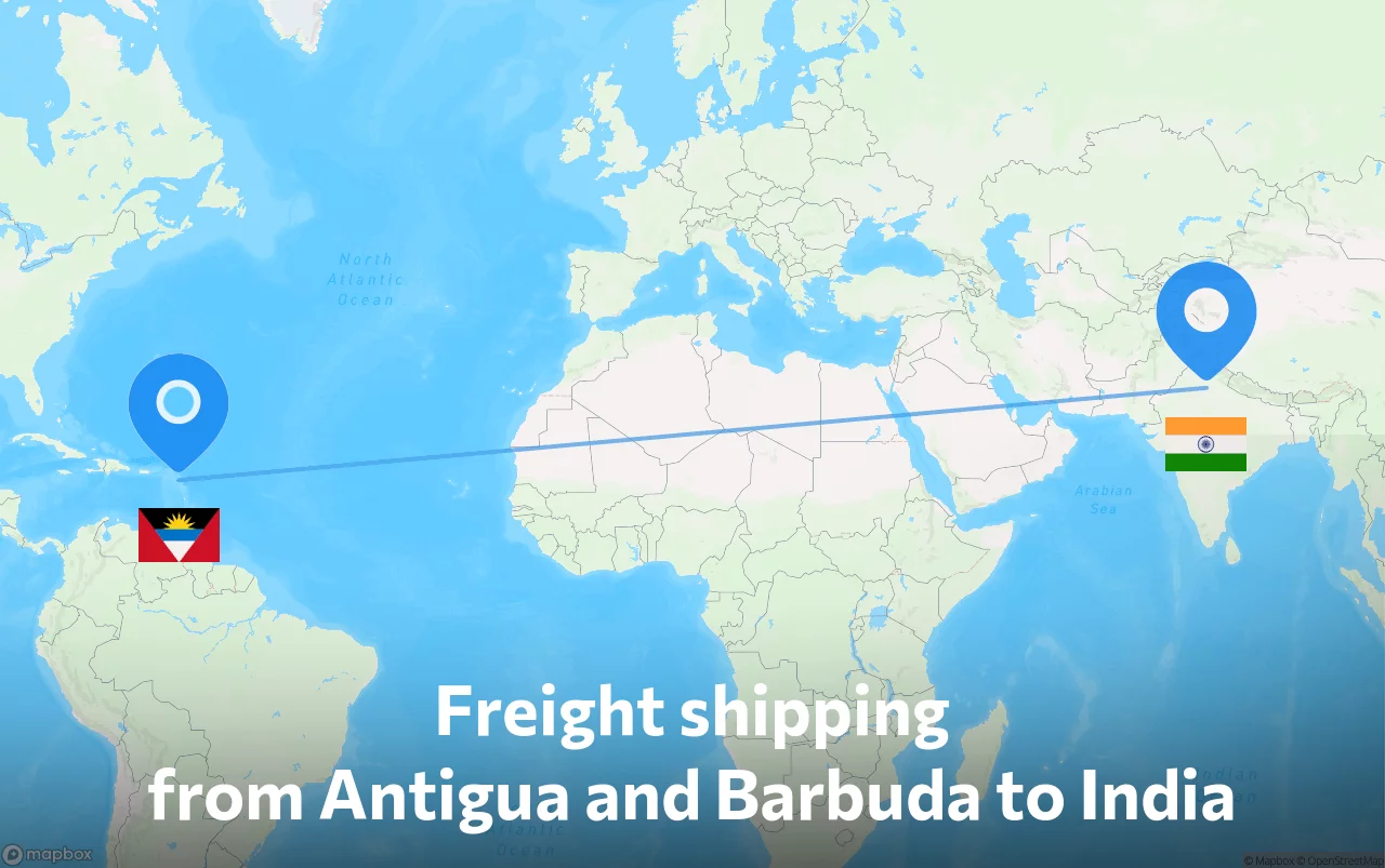 Shipping route from Antigua and Barbuda to India