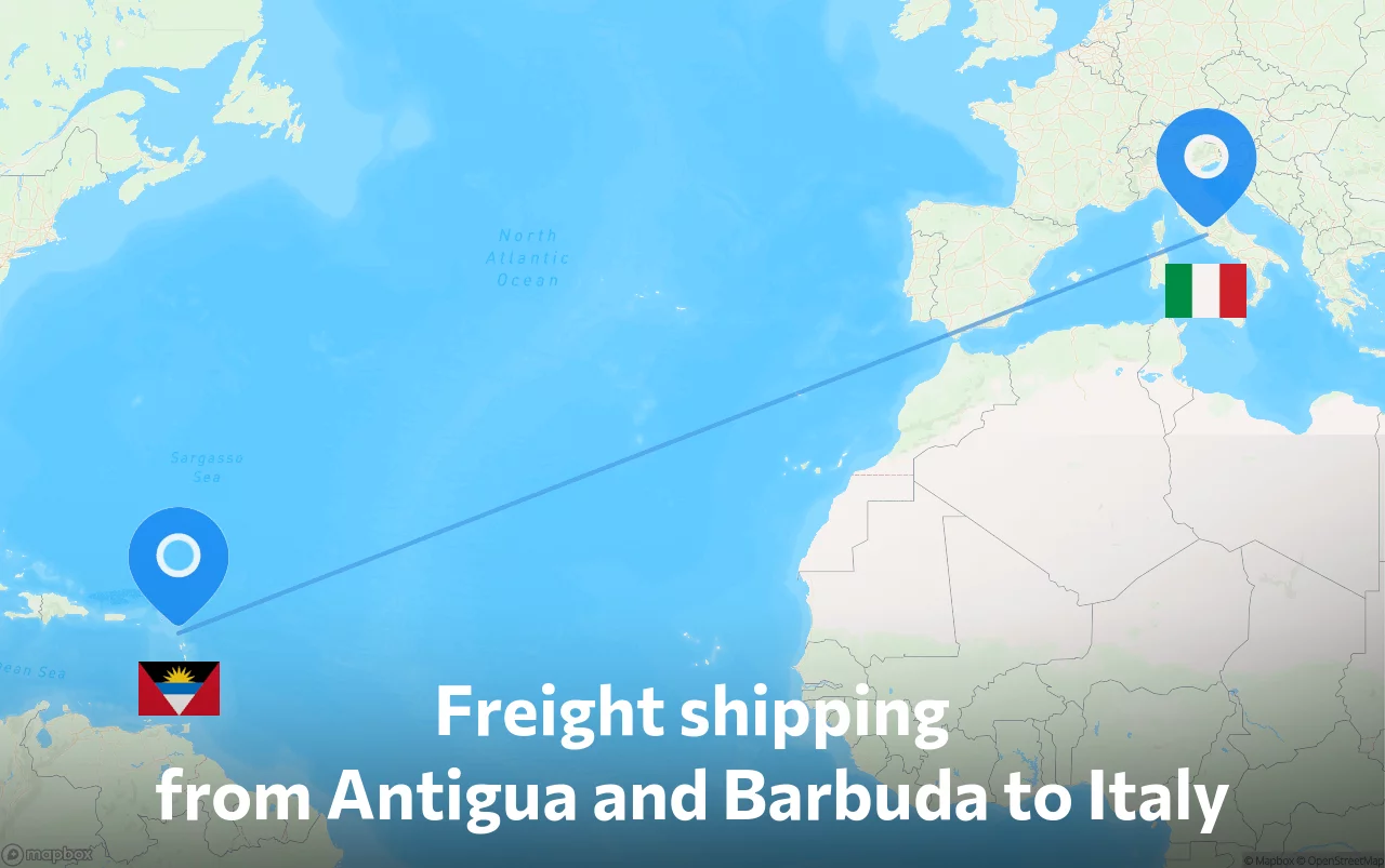Shipping route from Antigua and Barbuda to Italy