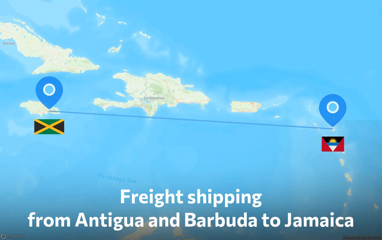 Shipping route from Antigua and Barbuda to Jamaica