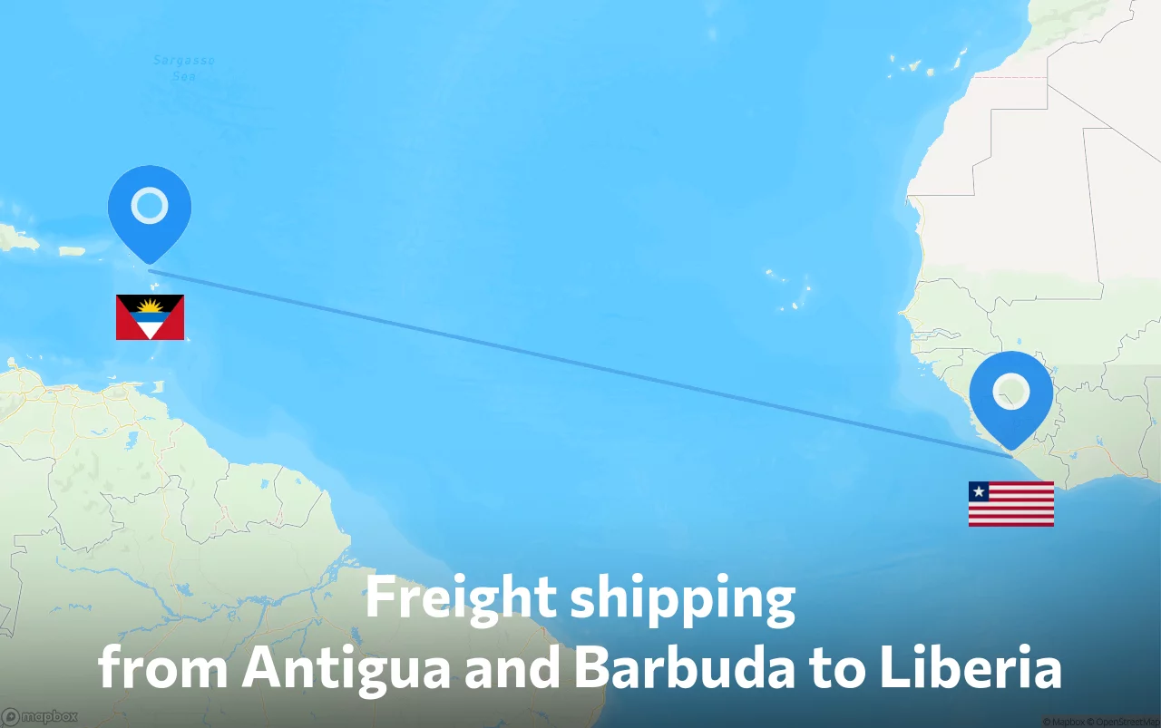 Shipping route from Antigua and Barbuda to Liberia